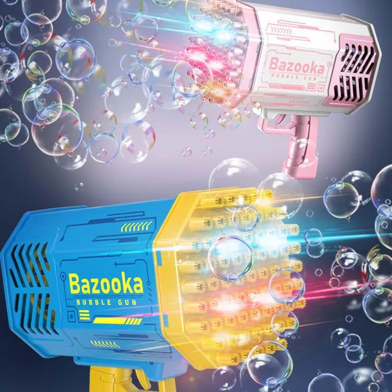 Bubble Bazooka Gun Rocket with 69 Holes, Soap Bubbles Machine Gun, Automatic Blower With Light, Toys For Kids Children Boys Girls