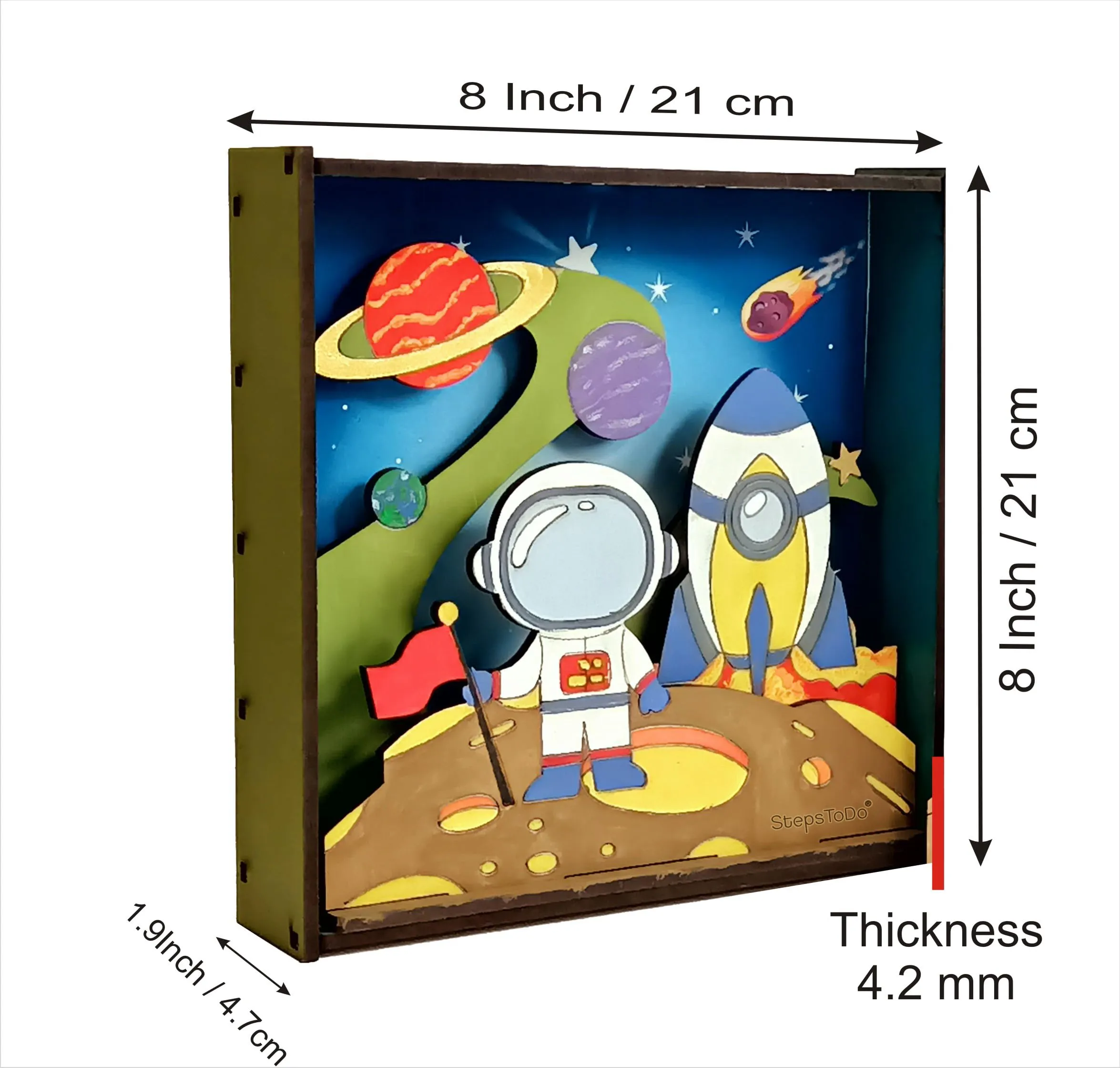 StepsToDo Make Your Own 3D Frame. Sea Space & Astronaut Scene. Painted Handicraft Making Kit. Wooden Art and Craft. 8 Inch Square Frame.