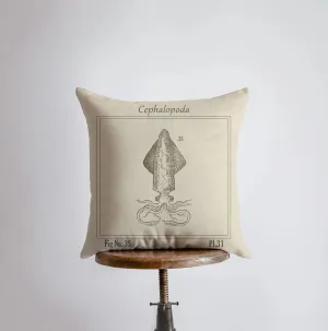 Vintage Squid | Pillow Cover | Throw Pillow | Home Decor | Modern Decor |Nautical | Ocean | Gift for her | Accent Pillow Cover | Beach | Sea