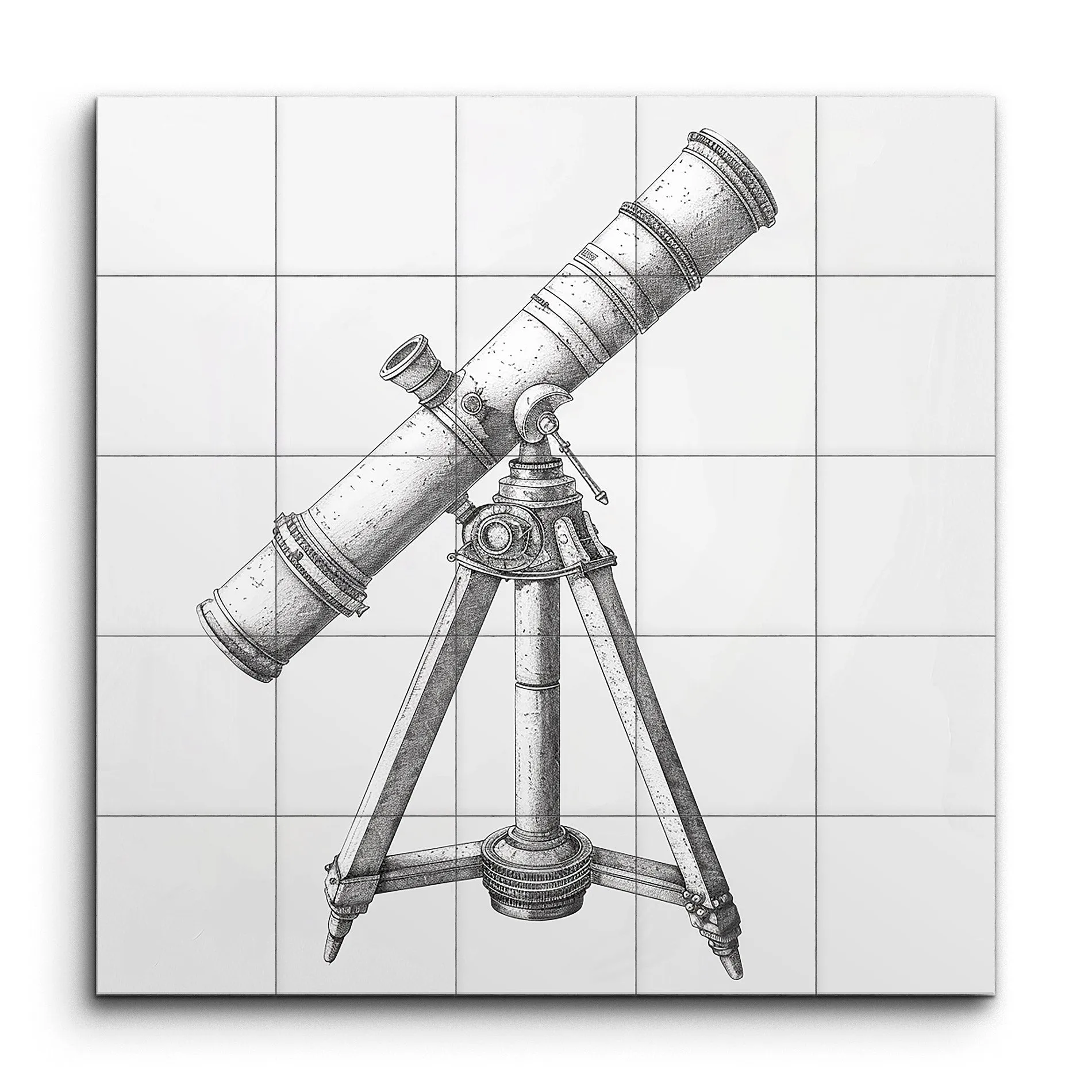 Vintage Telescope Illustration in Grayscale Art