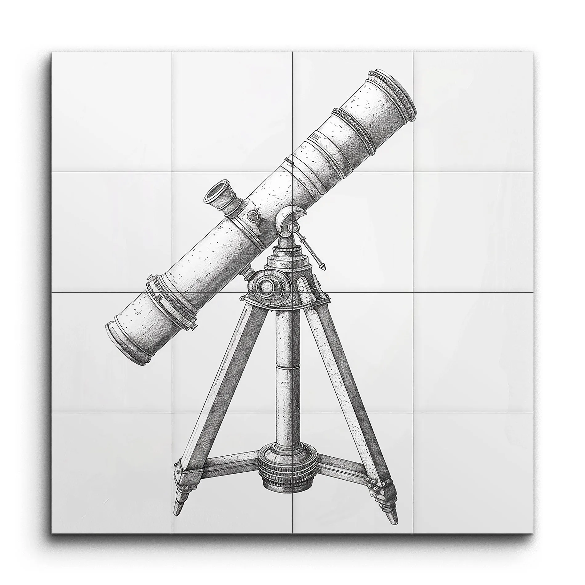 Vintage Telescope Illustration in Grayscale Art